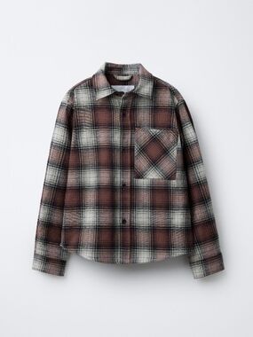 Zara Kids Plaid Button-Down Shirt in Brown and Cream